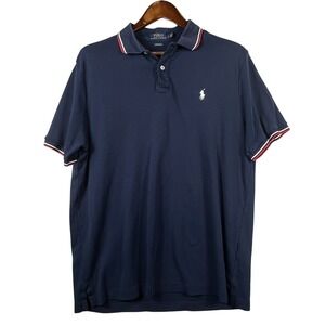 Polo Ralph Lauren Mens L Polo Shirt Classic Fit Navy Red Trim White Pony Preppy